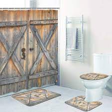 Shower curtains add extra style to your bathroom. Amazon Com 4 Pcs Rustic Barn Door Shower Curtain Set With Non Slip Rug Toilet Lid Cover Bath Mat And 12 Hooks Vintage Wooden Gate Waterproof Shower Curtain Set For Bathroom Home Kitchen