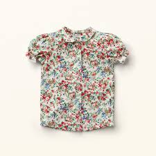 Girl Blouse With Floral Print And Puff Sleeves With Peter Pan Collar Miss Little Girls Blouse Puff Sleeve Peter Pan Collar