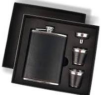 Hip Flask Gift Set, Hip Flasks for Liquor for Men with Black Leather Cover,  8 Oz Hip Flask Set, 18/8 Stainless Steel Hip Flasks for Liquor with 2 Cups  ...