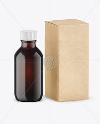 Dark Amber Glass Bottle W Kraft Box Mockup In Bottle Mockups On Yellow Images Object Mockups