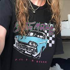 Car and letter graphic tee. Harajuku Vintage Oversized T Shirt 2020 New Car Graphic Print Short Sleeve Summer Cool Tees Casual Streetwear Top Women T Shirt Cx200709 From Dang03 16 3 Dhgate Com