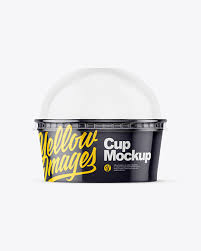 Small Glossy Plastic Cup With Transparent Dome Cap Mockup Front View In Cup Bowl Mockups On Yellow Images Object Mockups
