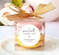 10 Sets of a sweet thank you wedding favors clear macaron box ribbon label  set, personalized wedding favor box, bridal shower, baby shower