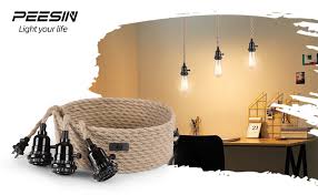 Peesin Triple E26 E27 Light Sockets Pendant Light Cord With Triple Independent Switch Vintage Hemp Rope Farmhouse Pendant Lights Plug In Hanging Light Cord Kit Decoration Retro Lamp Cable Diy Chandeliers That