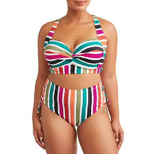 Terra And Sky Womens Plus Terra Stripe Bikini Swimsuit