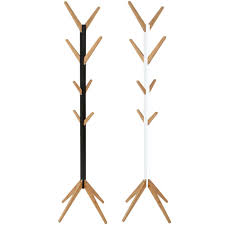 Wooden Hat Coat Stand Floor Standing Bamboo Modern Hall Rack Hook Hanger Trees