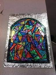 Faux Stained Glass Window Using A Transparency And Aluminum Foil Medieval Crafts Stained Glass Crafts Stained Glass Art