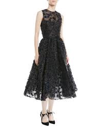 Oscar De La Renta Sleeveless Embroidered Fil Coupe Tea Length Cocktail Dress Neiman Marcus Tea Length Cocktail Dresses Dresses A Line Cocktail Dress