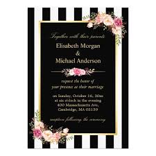 Black And White Invitation Design Elegant Black White Stripes Gold Floral Wedding Invitation Floral Wedding Invitations Black And Gold Invitations White Stripes Wedding