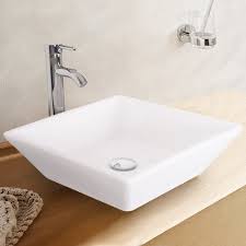 white ceramic square vessel sink