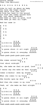 Song Lyrics With Guitar Chords For Gloria Them Guitar Chords For Songs Just Lyrics Ukulele Chords Songs