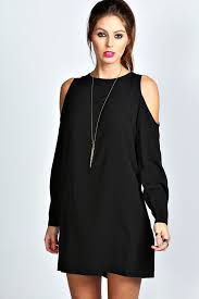 20 Black Cutout Shift Dress Boohoo Jen Solid Colour Open Shoulder Shift Dress Black Cutout Dress Black Sparkly Dress Fashion