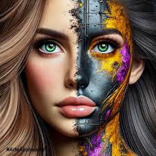 Half a Sun, Whole a Soul" One eye a galaxy, one eye a gaze, She stands in  the stillness of tangled praise. Half the face a canvas bright, The other  calm in