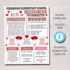 February Pto Pta Newsletter Flyer Winter Printable Handout Etsy Pta Newsletter School Calendar Handouts