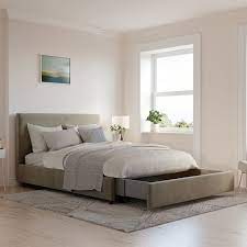 Custom upholstered beds queen barcelona upholstered bed w/ low fb by bassett at darvin furniture. Contemporary Upholstered Storage Bed