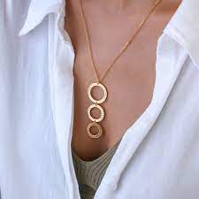 Thee Vertical Circles Pendant Necklace Gold Personalized Etsy Circle Pendant Necklace Gold Pendant Necklace Mother Jewelry
