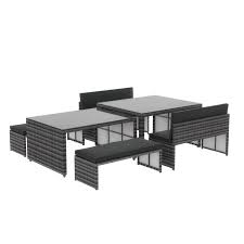Grey Rattan Extending Dining Table Bench Set Seats 8 Furniture123