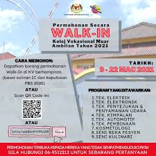 Asalamulaikum, saya ingin sangat memasuki kolej vokasional kerana itu inpian saye dari dulu. Permohonan Secara Walk In Kolej Kolej Vokasional Muar Facebook