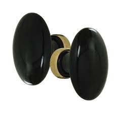 Bouton Double Ovale Noir Porcelaine Noir Cuvette Laiton Poli Pour Serrure En Applique Et A Larder Aux Bouton De Porte Porcelaine Laiton Poli Bouton De Porte