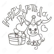 Sweet treat birthday s for kidse637. Happy Birthday Cute Cartoon Baby Pig With Holiday Box Vector Illustration Coloring Page Royalty Free Cliparts Vectors And Stock Illustration Image 103381653
