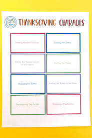 After the topics have been decided, place the charades cards inside the designated containers. Thanksgiving Charades Game For Kids Printable Inner Child Fun