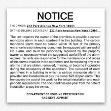 Co is often mentioned as a silent killer. Carbon Monoxide Alarm Notice Hpd Signs Nyc