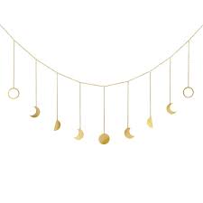 Mkono Moon Phase Garland With Chains Boho Gold Shining Phase Wall Hanging Ornaments Moon Hang Art Room Decor For Wedding Home Office Nursery Room Dorm Gold Gold Wall Decor Moon Decor
