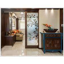 Wood Brown Designer Glass Sliding Door