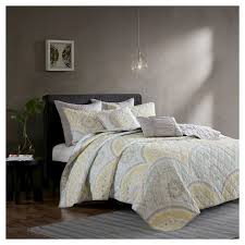 If you know me you know my very very favorite solid color is gray. Yellow Leyla 100 Cotton Printed Coverlet Set Full Queen 7pcs Target