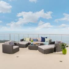 Noble House Santa Rosa Grey 9 Piece Wicker Outdoor Sectional Set With Silver Cushions 11271 2 Wicker Outdoor Sectional Noble House Patio Furniture Fabric