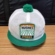 hughes hybrids patch hat vtg full mesh short bill pom pom snapback farming cap unbranded cap snapback hats pom pom pinterest