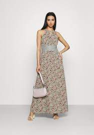 Pearl buttons down back bodice. Vila Vimilina Flower Dress Occasion Wear Green Milieu Red Pink Light Green Zalando De