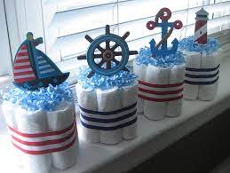 Nautical Mini Diaper Cakes Diaper Cake Set Of 4 Ahoy It S A Boy Mini Diaper Cake Diaper Cake Diaper Cakes Mini Diaper Cake Decoration Nautical Baby Shower Boy Baby Shower Centerpieces Baby Shower Gifts For Boys