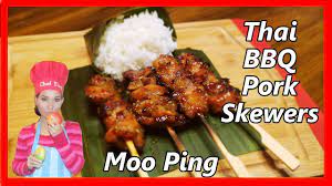 Brush with coconut milk again, and cook for another 5 minutes. Thai Bbq Pork Skewers Moo Ping Youtube