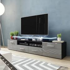 Has 2 magnetic cabinets 17'' wide 43'' long 20'' tall. Bmf Evora Black Tv Stand 194cm Wide Grey High Gloss Led Lights Glass Top Banburymodernfurniture Co Uk
