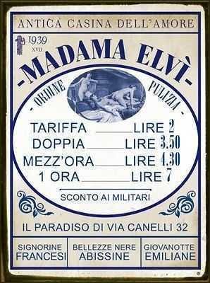 Tabella in latta riproduzione tariffario anni '20