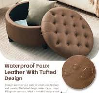 Dimitrika 30'W Faux Leather Tufted Round Storage Ottoman