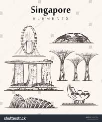 Set Of Hand Drawn Singapore Buildings Sketch Vector Illustration Marina Bay Sands Hotel Gardens By The Bay Si Building Sketch Singapore Art How To Draw Hands