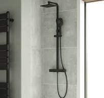 Drench Noir Matt Black Square Exposed Height-Adjustable Rigid Riser Rail  Shower System