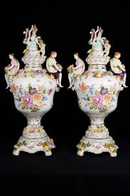 Dresden porcelain figurines at excellent price of 36.9. Pair Dresden Porcelain Encrusted Vases Urns Floral Figurines