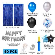 Free standard shipping with $49 orders. Happy Birthday Balloons Decorations Set 60pcs Bday Star Foil Balloon Blue Black Metallic Balloons Foil Curtain Pump Theme Decoration For Husband Wife Brithday Celebrate Ka Saman Party Propz Online