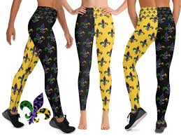 Black And Yellow Leggings Mardi Gras Leggings Fleur De Lis Yoga Black Yellow Pants Women Athletic Leopard Workout Carnival Running Festival Orleans Beads Activewear In 2020 Pants For Women Yellow Pants Funky Leggings