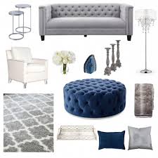 Glamours Living Room Navy Blue White Silver And Gray Decor Inspiration Board For Living Room Gl Living Room Grey Glamour Living Room Blue Living Room Decor