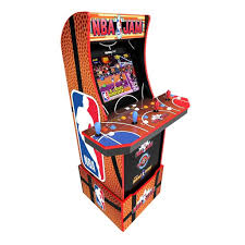 The control panel has dual player controls with 6 buttons in street fighter format with a real 3″arcade trackball. Nba Jam Arcade W Riser And Light Up Marquee Arcade 1up Walmart Com Walmart Com
