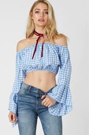 Black And White Checkered Off The Shoulder Top Flirty Off Shoulder Top With Checkered Patterns Throughout Elasticized Hem With Bell Sleeves Fashion Summer Dress Patterns Tops