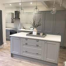 An extractor fan with a timeless tongue and groove design, it stands alone apart from any wall units to be the room's feature or focal point. On Trend Grey Gives Shaker Cabinets A Modern Twist Complement Your Colour Scheme With Open Plan Kitchen Living Room Grey Kitchen Designs Modern Shaker Kitchen