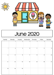 cute june 2020 calendar printable for kids kids calendar monthly calendar printable preschool calendar