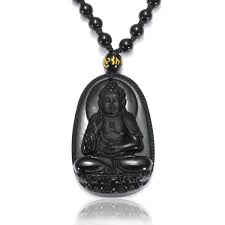 Vintage Buddha Necklace Black Obsidian Buddha Raise Hands Necklace Hand Necklace Pendant Mens Jewelry