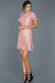 Gul Kurusu Dantelli Kisa Kollu Elbise Abk186 Elbise The Dress Elbise Modelleri
