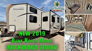 A bunkhouse travel trailer is a type of floor plan that has a room with two or more bunk beds. New 2019 Rockwood 3006v Bunkhouse Model Outside Kitchen Travel Trailer Rv Camper Colorado Youtube
